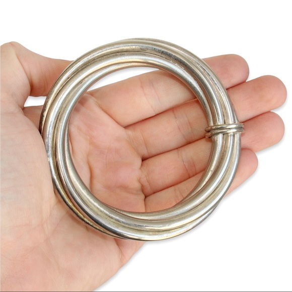 Vintage Twisted Cable Bangle Bracelet Silver Tone Tube Twist Extra Thick / Wide - Picture 6 of 6